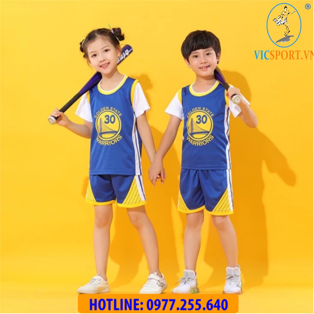 Bộ Quần Áo Bóng Rổ Trẻ Em WARRIORS Màu Xanh - Vicsportvn