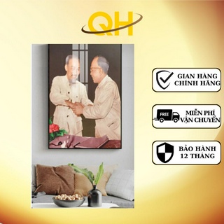 Tranh Bác Hồ và Bác Giáp kính yêu, mẫu 04 chất liệu gỗ in tráng gương nhiều kích thước