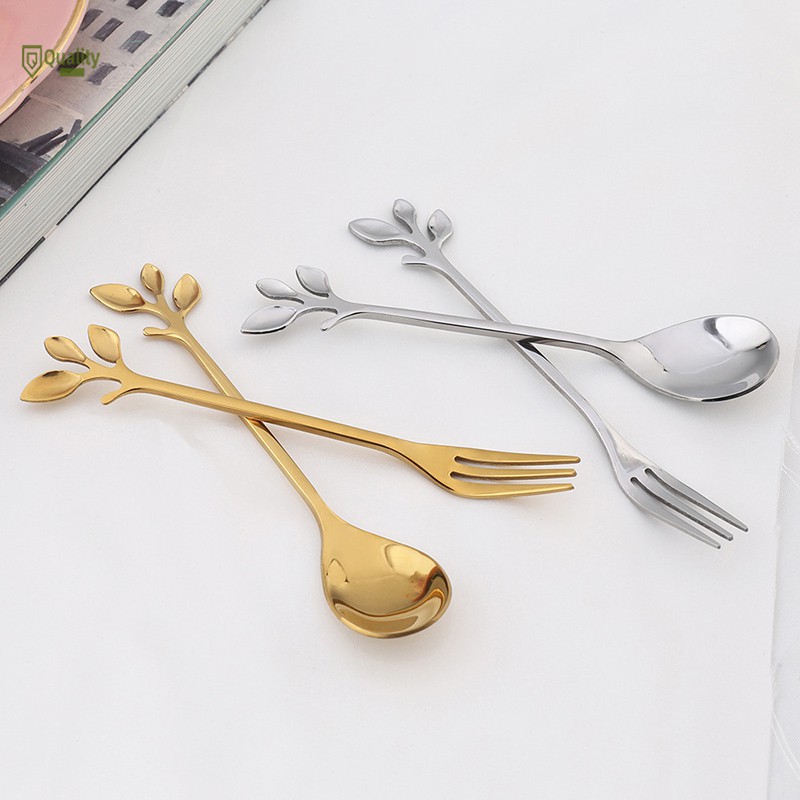 Muỗng cà phê bằng thép không gỉ đầu hình chiếc lá