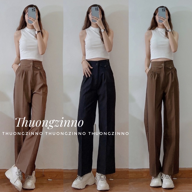 [Ảnh thật/Video]Quần ống rộng túi hộp dáng vừa hàng Quảng Châu Quần ống đứng vải mềm mướt