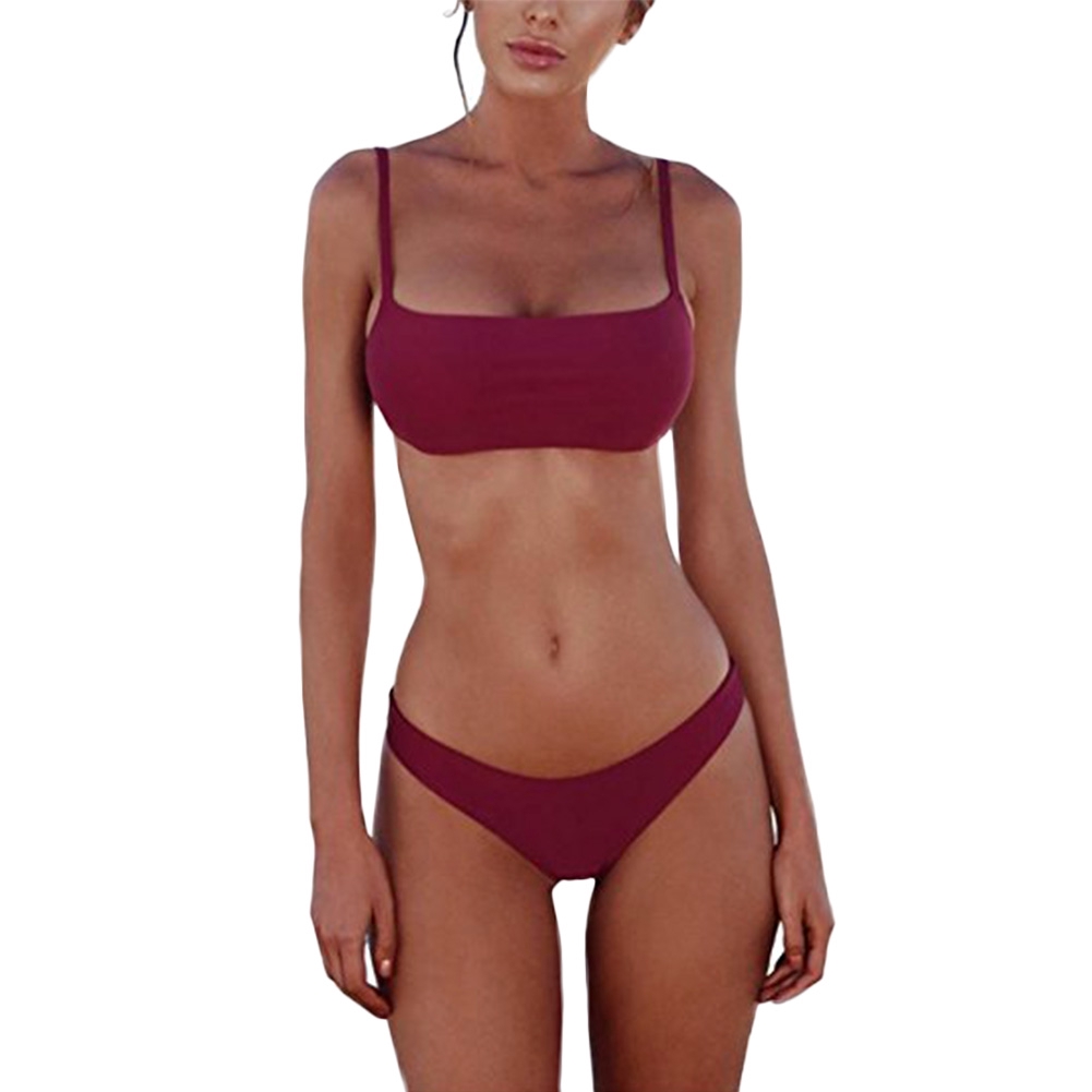 Bikini hai mảnh màu trơn phong cách đơn giản dành cho nữ | BigBuy360 - bigbuy360.vn