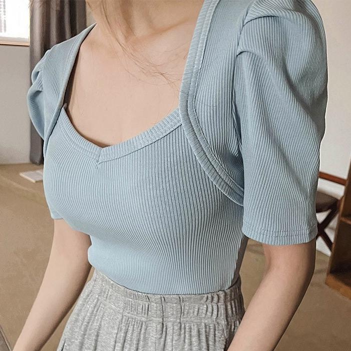 SUXI Áo Thun Tay Ngắn Dáng Ôm Màu Sắc Đơn Giản Phong Cách Hàn Quốc Thời Trang Hè Cá Tính Cho Nữ