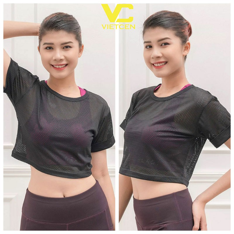 Áo Croptop Lưới thời trang phong cách kết hợp với bra tập aerobic, gym, năng động - VIETCEN