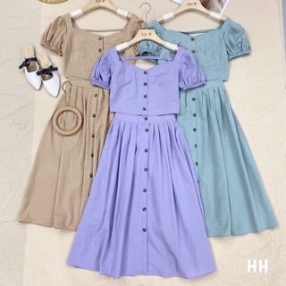 Set áo crop top_ chân váy xoè
