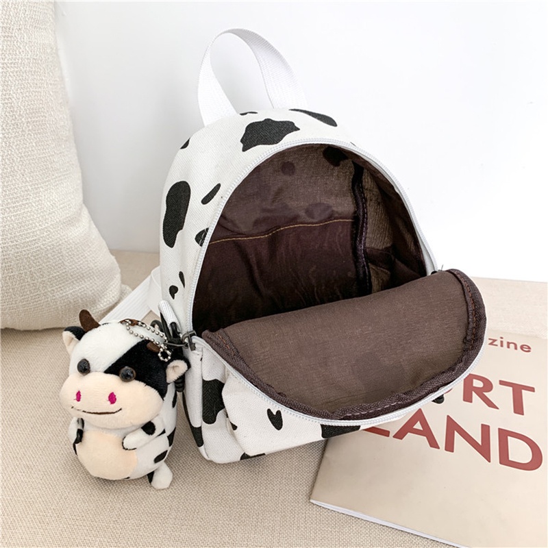 Balo vải canvas IELGY họa tiết da bò sữa dễ thương phong cách Harajuku Hàn Quốc cho nữ