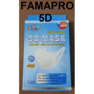 Khẩu trang y tế 5D MASK- Quai Vải - kháng khuẩn Famapro (Nam Anh)- Hộp 10 cái