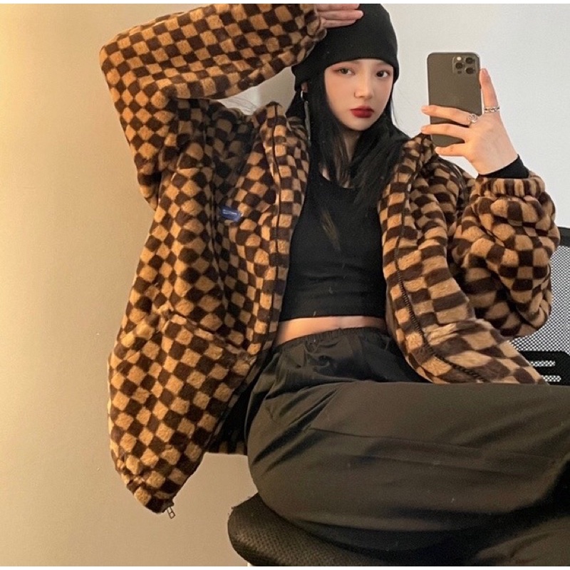 TKLIHN Áo khoác lông kẻ Caro ULZZANG phong cách Hiphop đường phố 2021 KÈM ẢNH THẬT CUỐI