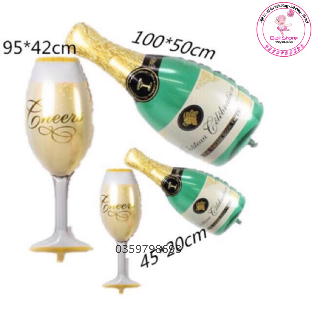 Bong Bóng Tráng Nhôm Hình Ly Và Chai Champagne