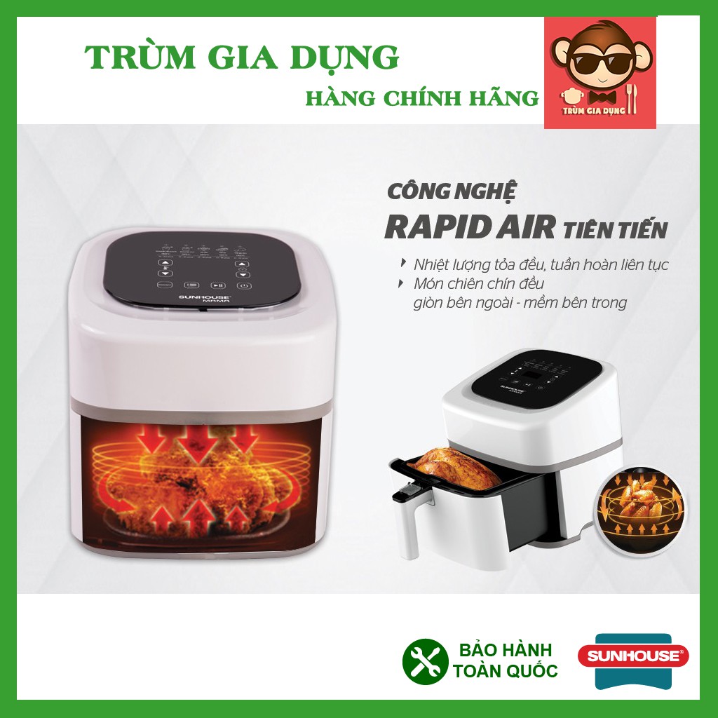 Nồi chiên không dầu 4,5L Sunhouse SHD4086W, nồi chiên không dầu Sunhouse Mama công nghệ Rapid Air.