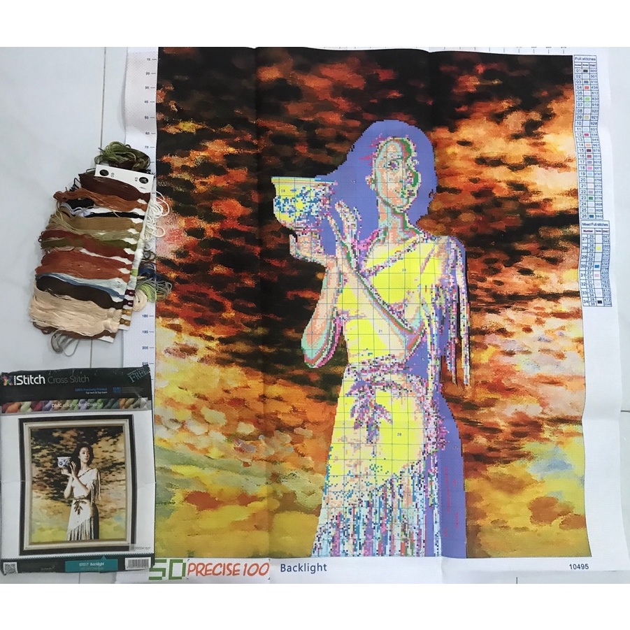 Cô gái ôm bình - Tranh thêu chữ thập in sẵn