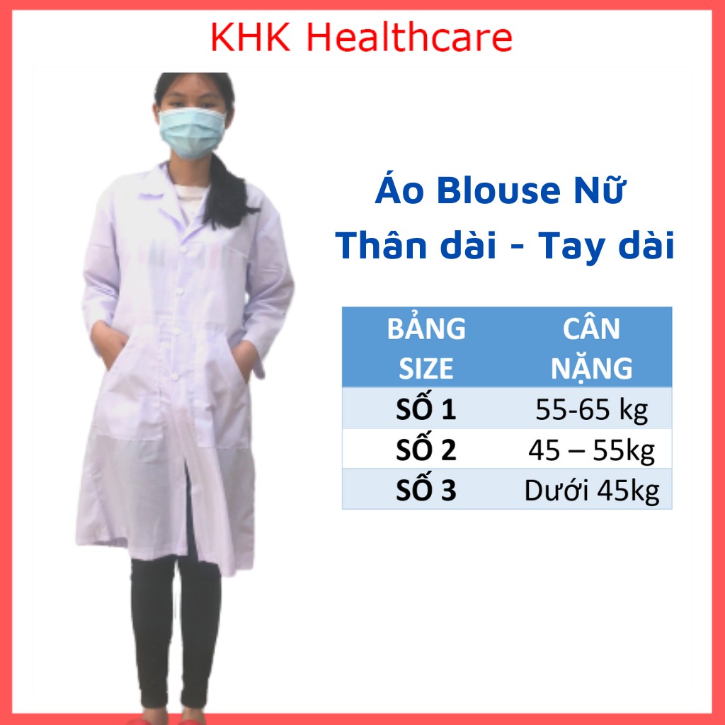 Áo blouse tay dài thân dài nữ (loại tốt vải silk mềm mại) dành cho bác sĩ, y tá, điều dưỡng