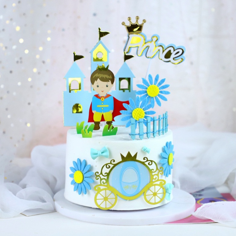 phụ kiện bánh kem [FREESHIP] set cắm hoàng tử công chúa vàng