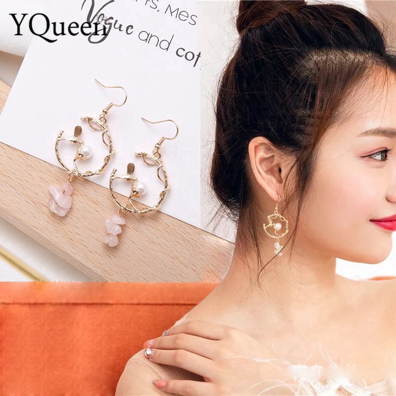 Khuyên tai tròn gắn đá nhỏ phong cách Hàn Quốc thời trang thanh lịch cho nữ