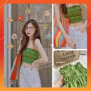 Áo Croptop Ôm Body Màu Xanh Lá Dáng Ống Nhún Chun Bánh Bèo 🌸 Áo Quây Croptop TUB Green Oliver