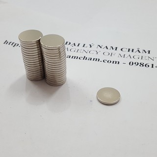Nam châm 15x2mm, loại nam châm dẹt mỏng mạ niken D15mm dày 2mm lực hút mạnh