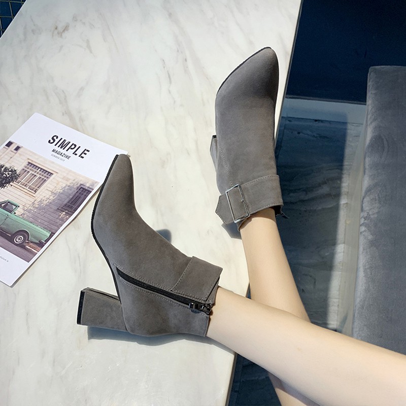 Boots combat/Boots cổ ngắn nữ, cao gót, gót thô, phong cách Hàn Quốc, dễ kết hợp, mẫu mới nhất | BigBuy360 - bigbuy360.vn