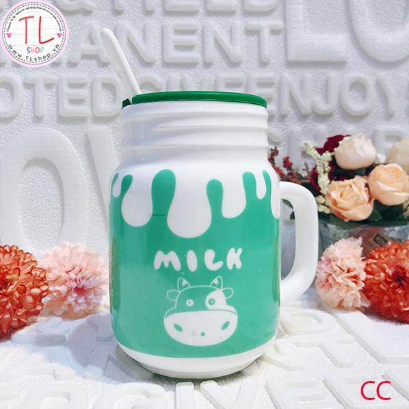 Ly sứ - Cốc sứ - Ly sứ hình chú bò sữa - hình chữ MILK - Ly uống cà phê - Cốc uống cà phê - Ly uống trà - Cốc uống trà