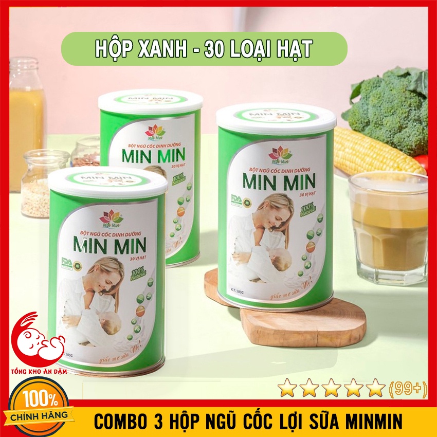 [COMBO 3 HỘP] Bột Ngũ Cốc Siêu Lợi Sữa 30 Loại Hạt MinMin Hộp XANH - Ngũ Cốc Dinh Dưỡng MinMin