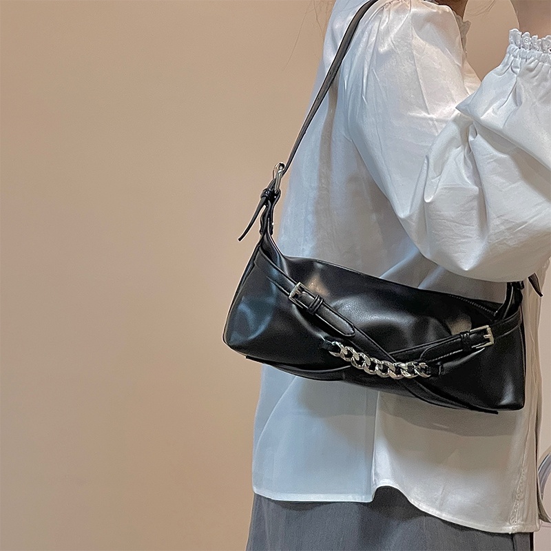 Thời Trang Túi Xách Đeo Vai Phối Dây Xích Joker Màu Đen Xu Hướng Cho Nữ niche