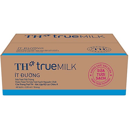 [10/2021] Sữa tươi TH True Milk ít đường bịch 220ml thùng 48 bịch