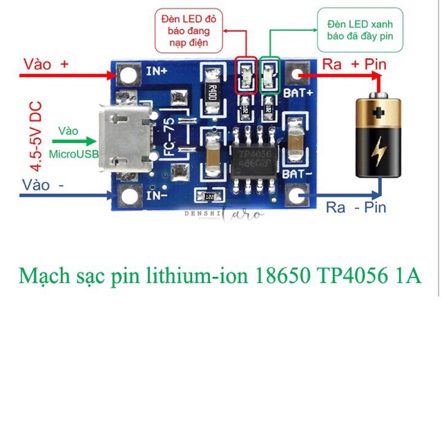 Mạch sạc pin18650 1A TP4056 có bảo vệ