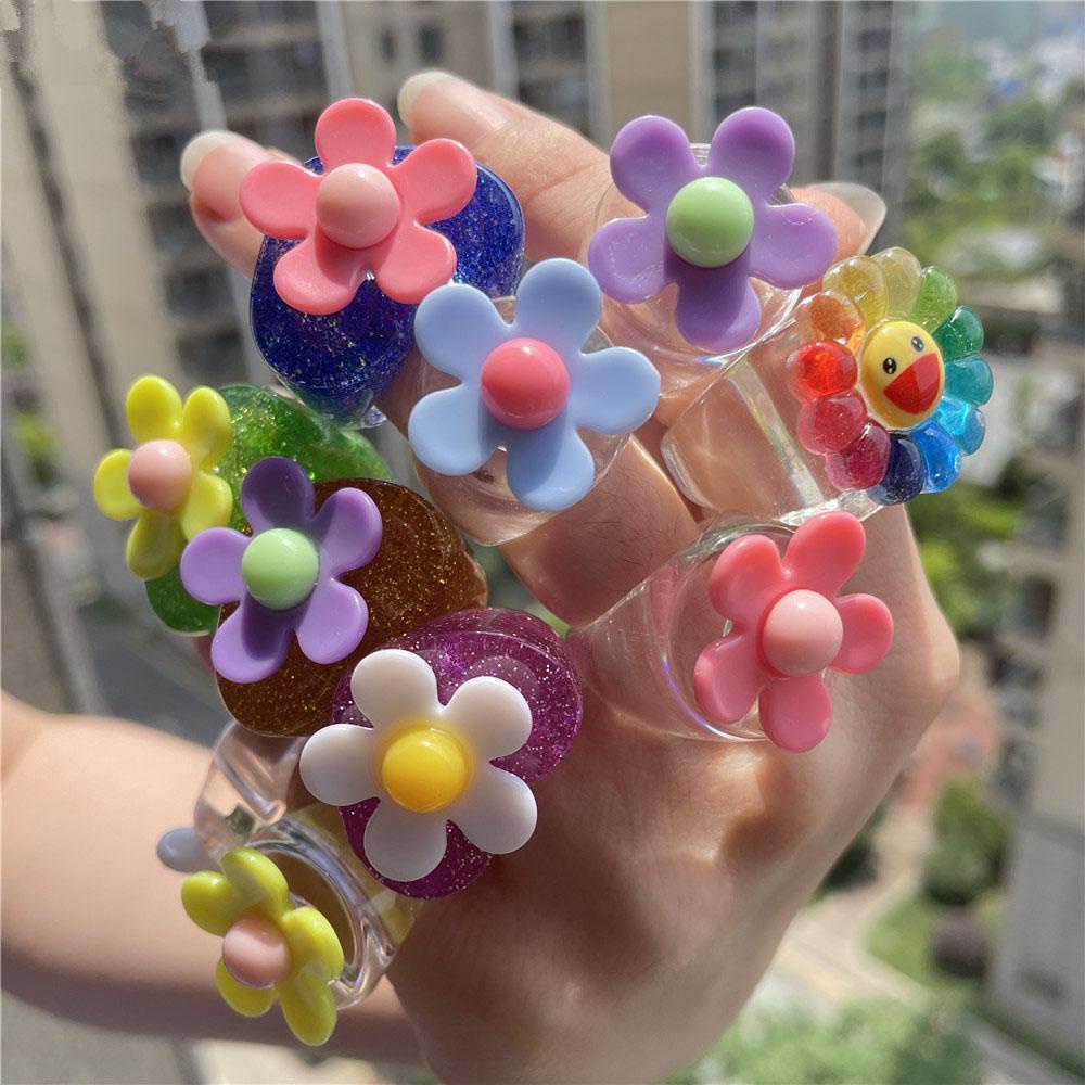 Nhẫn Nhựa Hình Hoa Hướng Dương Mặt Cười Màu Kẹo Ngọt Thời Trang