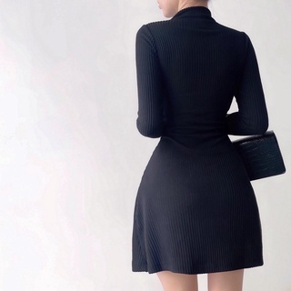 [HÀNG SẴN] Đầm len thun cổ lọ