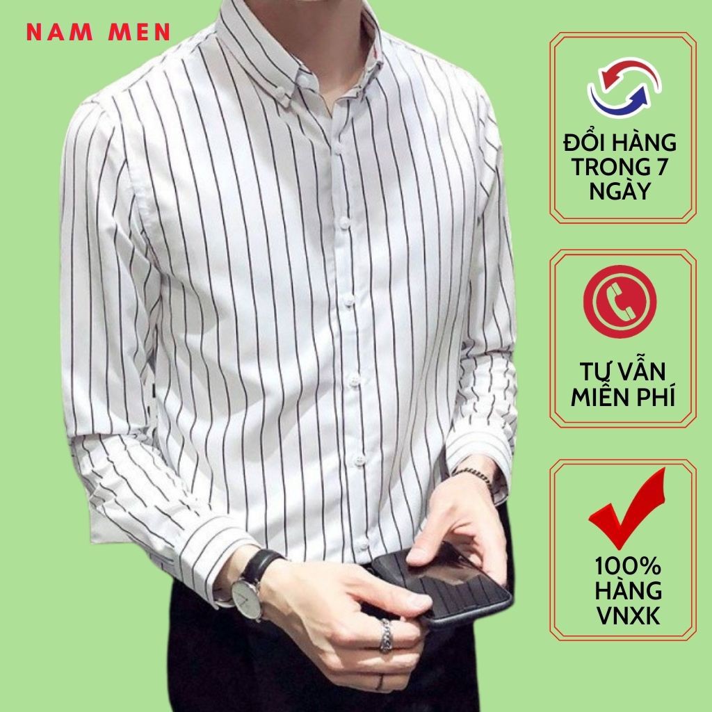 Áo Sơ Mi Kẻ Sọc Nam Dài Tay,Vải Lụa Cao Cấp Chống Nhăn, Mát Mịn Thấm Hút Mồ Hôi | BigBuy360 - bigbuy360.vn