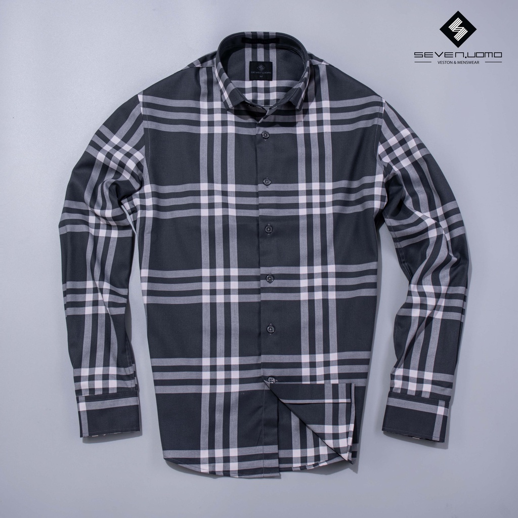 Áo Sơ Mi Nam Dài Tay SEVEN UOMO Form Dáng Hàn Quốc, Không Nhăn, Vải Mịn Mát Form Vừa Họa Tiết KẺ K49