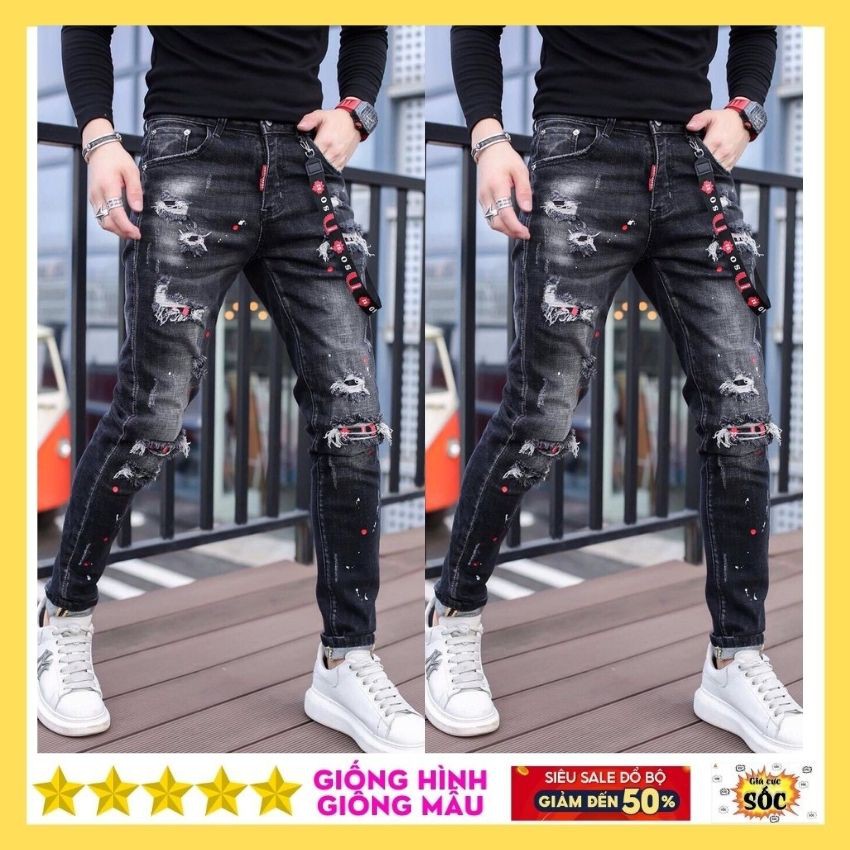 Quần jean nam màu đen rách xước đẹp giá rẻ,quần bò NUBA 34 | BigBuy360 - bigbuy360.vn