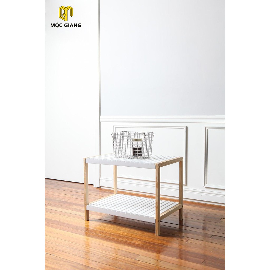 Kệ Lò Vi Sóng Bằng Gỗ 2 Tầng - Kệ Gỗ Đa Năng Phối Màu Trắng + Màu Tự Nhiên | BigBuy360 - bigbuy360.vn