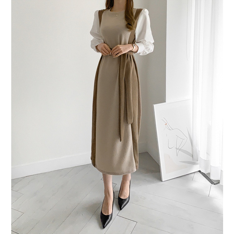 Đầm Sơ Mi Dệt Kim Tay Khóa Cài Phong Cách Retro Mới 45252