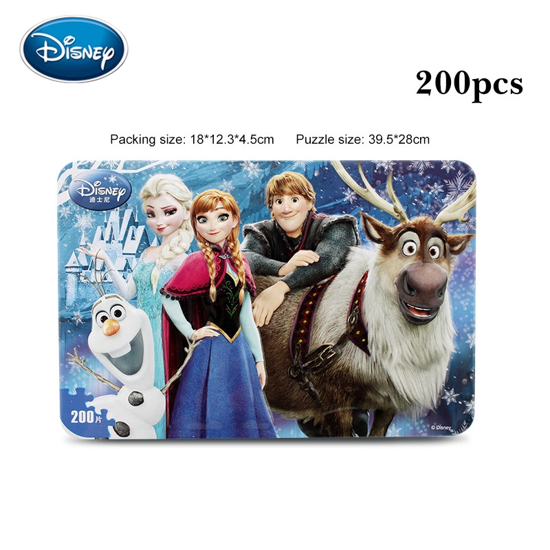 Đồ chơi xếp hình 200 miếng hình hoạt hình Frozen 2 có hộp bằng sắt