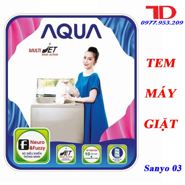 Tem dán máy giặt SANYO + tặng băng keo 2 mặt