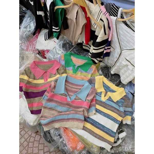 ÁO LEN SỌC LOANG CỔ BẺ