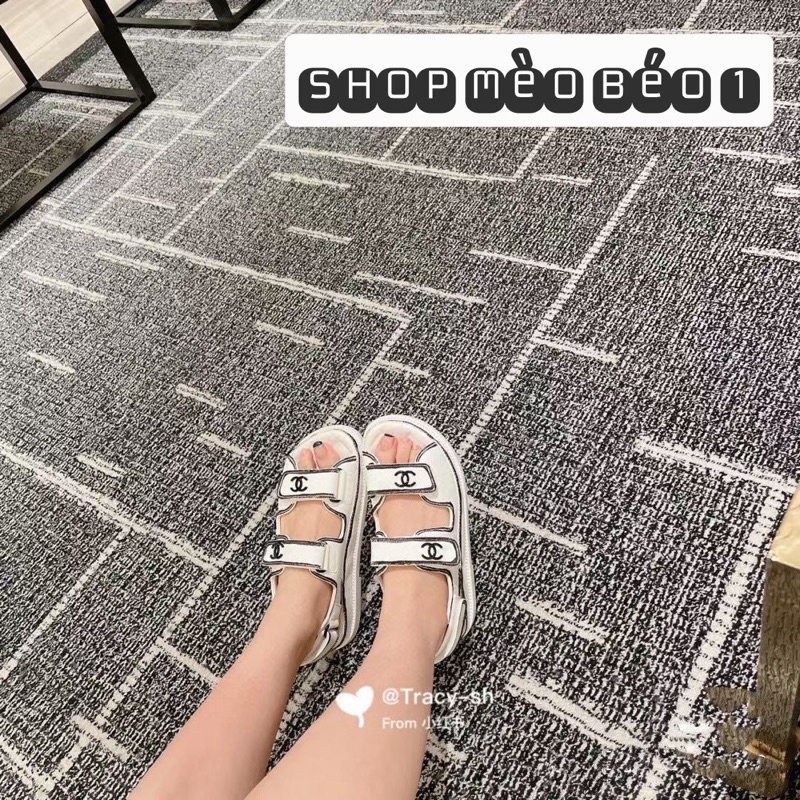 Sandal cn quai dán ngang viền đen đế bằng fullbox