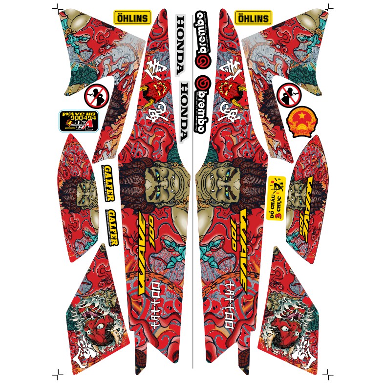 Tem rời Wave a 50 - 100 cc Đời 2006-2016 Mẫu Tatto mặt quỷ Phiên Bản Các Màu #ShopXuHuong #ShopDacBiet