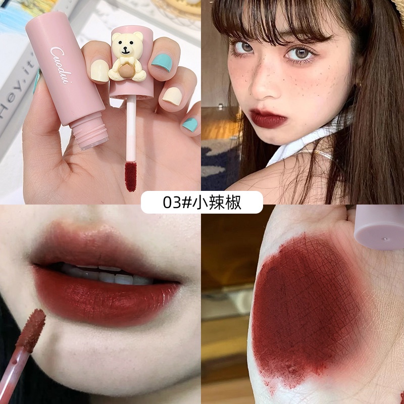 Son Môi Nhung Lì Dưỡng Ẩm Chống Dính Cốc Thiết Kế Hình Gấu Dễ Thương CUODUI