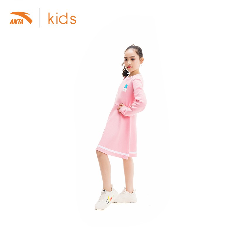 Váy liền dài tay bé gái Anta Kids 362017382-2, chất nỉ mỏng, mềm mịn