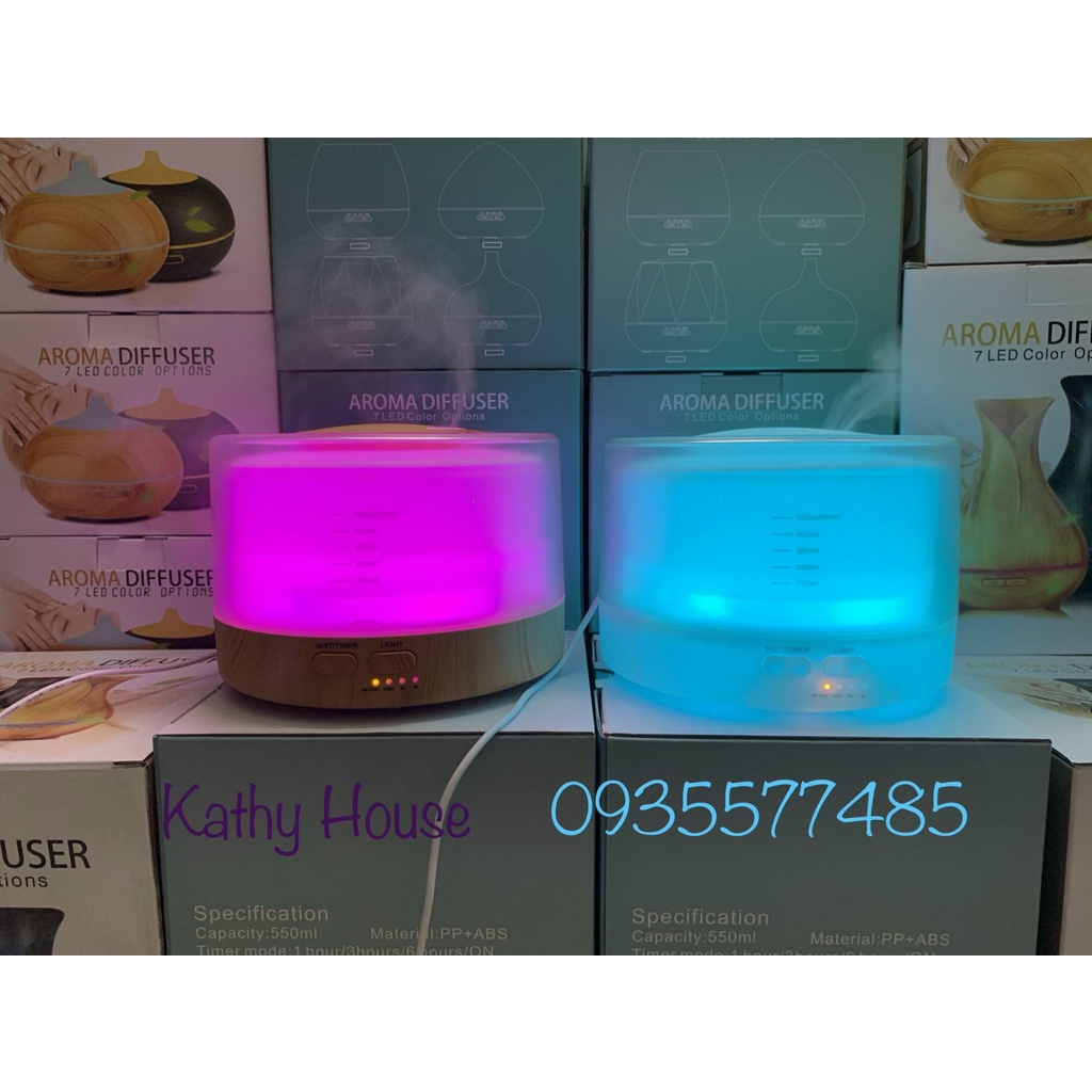 Máy Xông Tinh Dầu Trụ Trong Đế Gỗ 550ml BH18T Có remote điều khiển