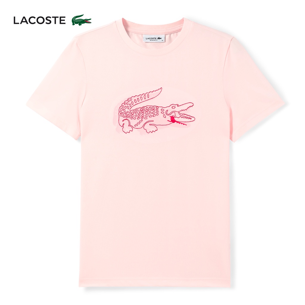 Lacoste Áo Thun Cotton Pha Cổ Tròn Họa Tiết Da Cá Sấu Cho Nữ | Tf1179