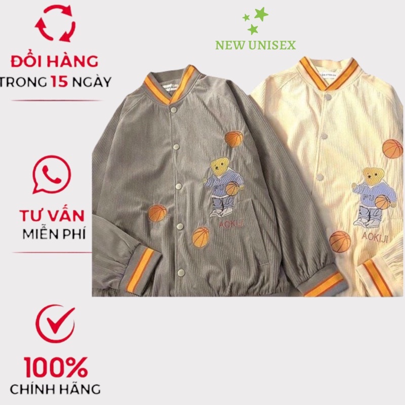 Áo khoác Nhung gân nữ nút bấm form rộng phối họa tiết CHÚ GẤU phong cách siêu đẹp giá rẻ TP581 [NewUnisex]