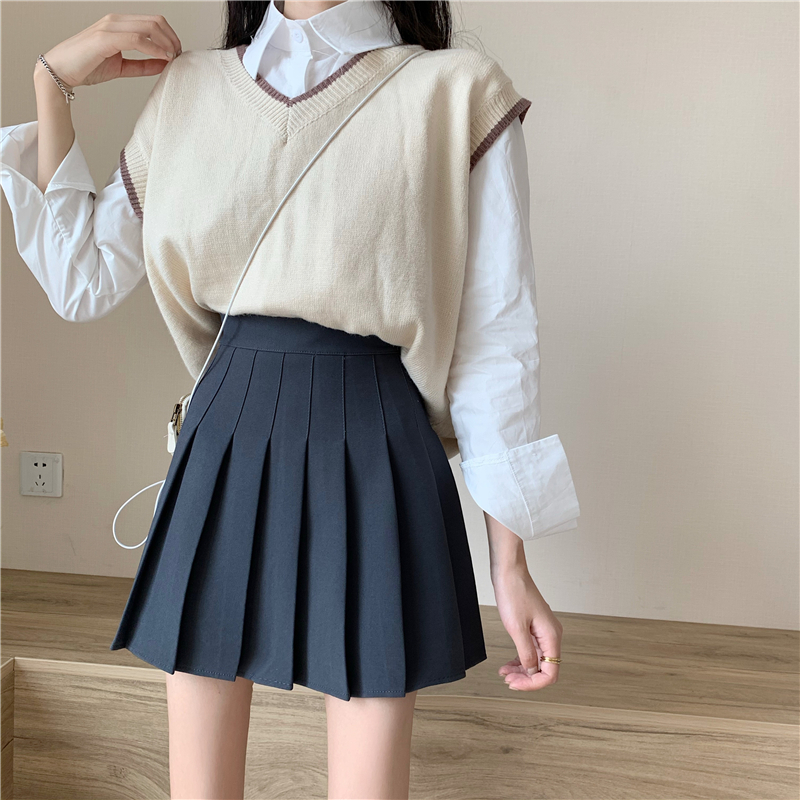 Váy Ngắn Xếp Ly Cạp Cao Màu Trơn 39597