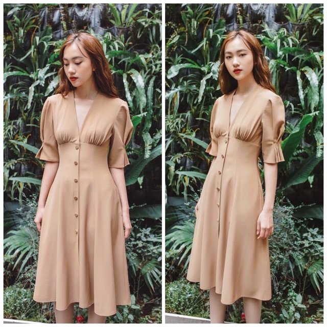 Đầm công sở kem nút bọc, váy dạo phố vnxk (kèm hình thật)