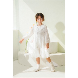 Đầm thiết kế bé gái suông nấm dệt hoa xù xinh xắn - Snowy Dress - Trắng