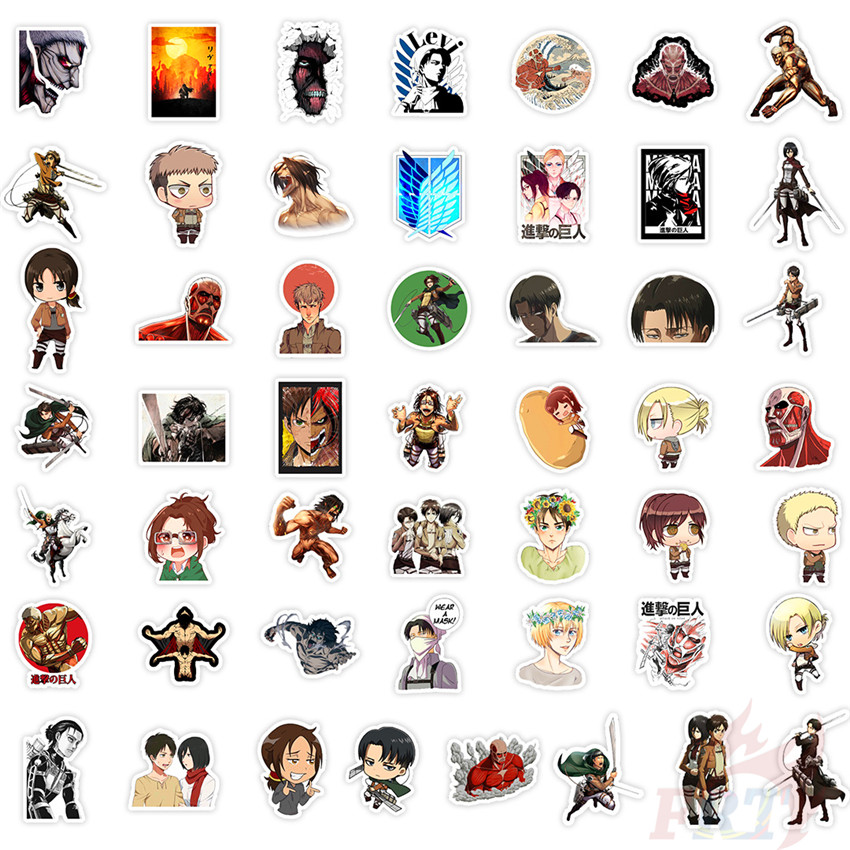 Set 100 nhãn dán họa tiết Attack on Titan Series E chống nước dùng trang trí thủ công DIY