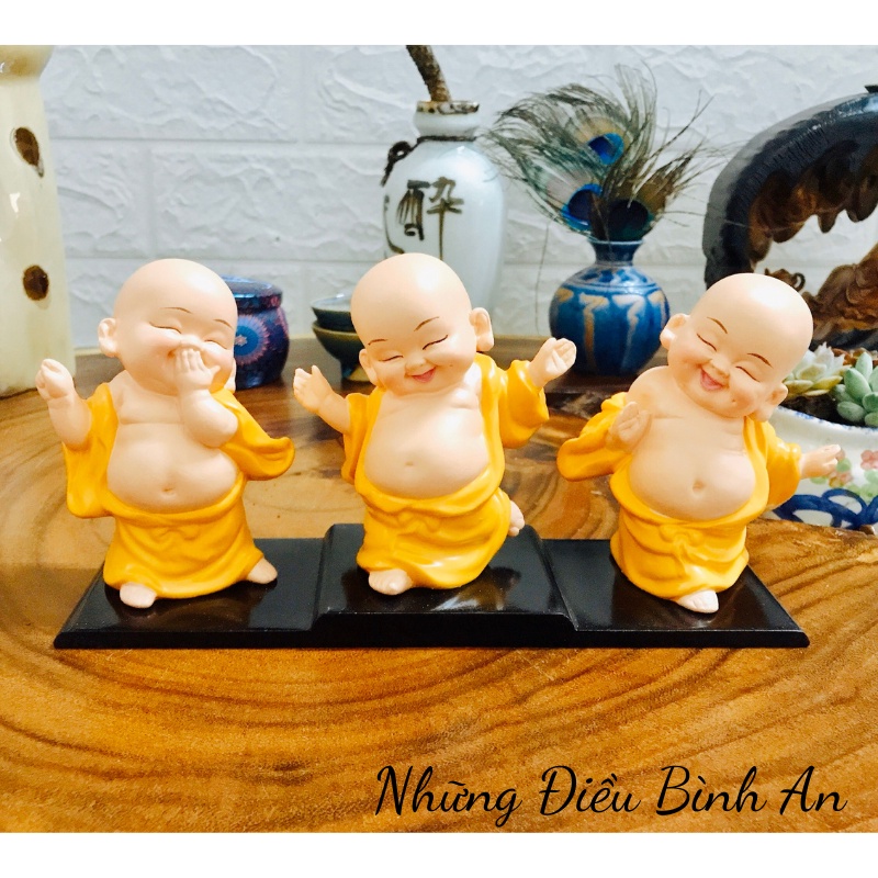 Sét 3 tượng Phật Di Lặc vàng  trang trí ô tô, nhà cửa mang lại hạnh phúc an nhiên