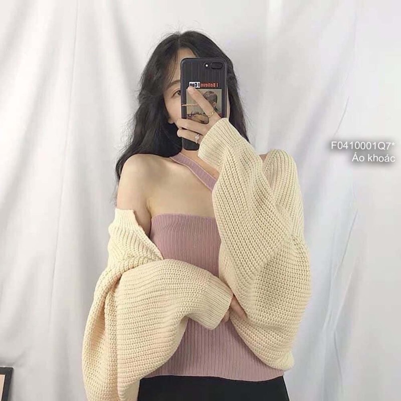Áo khoác len croptop tay cánh dơi hàng QC!