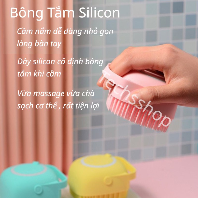 Bông Tắm Silicon Có Ngăn Chứa Xà Phòng Dung Tích 80ml Vừa Cọ Sạch Vừa Massage Tiện Lợi - Silicon Massage Bath Brush