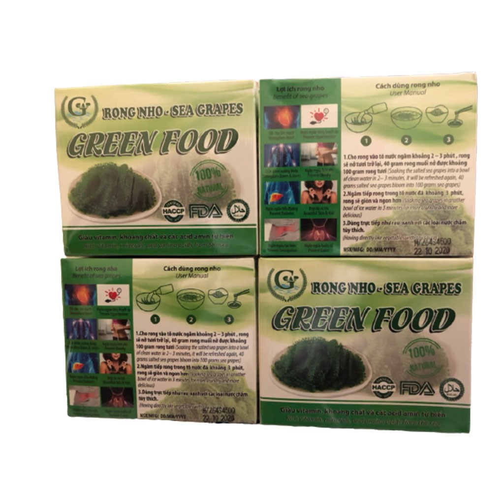 Rong nho  Green Food hộp 200gr  giá rong nho, tác dụng rong nho biển tươi (Tặng kèm nước sốt mè rang ăn kèm rong nho)